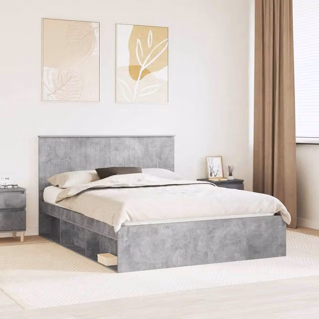 Berkfield Home Modern Bed Frame in Grey Solid Pine Wood, W: 150 cm, L: 200 cm