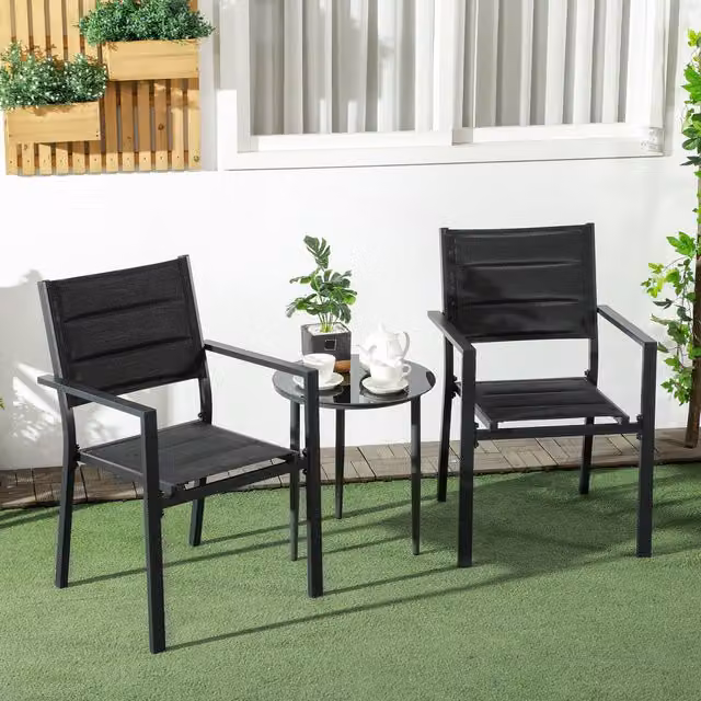 Outsunny Stackable Modern Aluminium Dining Chairs in Black and Grey