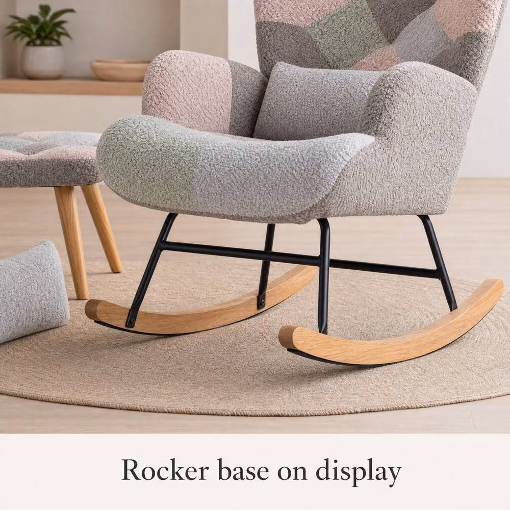 STILVORA Multicolour Bouclé Rocking Chair with Integrated Footrest and Side Pocket – 3