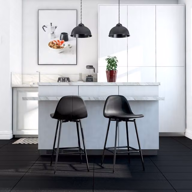 Dorel Home Calvin Mid-Century Counter Stool in Black Synthetic Leather with Metal Frame