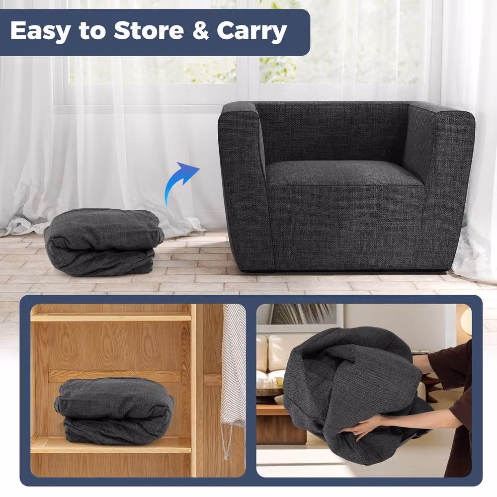 Gymax Inflatable Single Lounger Air Sofa Chair with Armrests, Grey – 5
