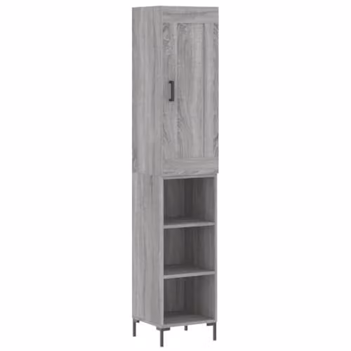 vidaXL Grey Sonoma Highboard with Hinged Doors and Internal Shelves, W/D/H: 34.5 x 34 x 180 cm