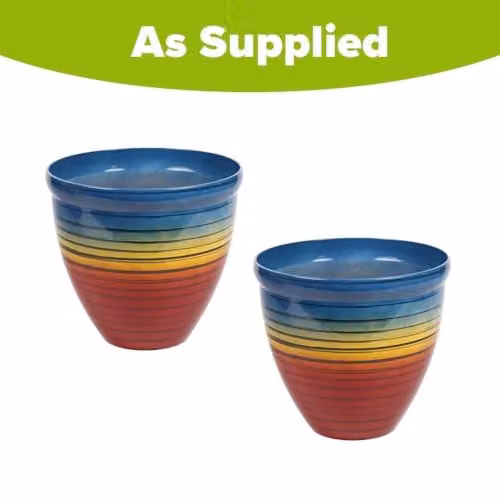 YouGarden Pair of Multicolour Rainbow Plastic Planters, 2 x 23cm Pots – 3