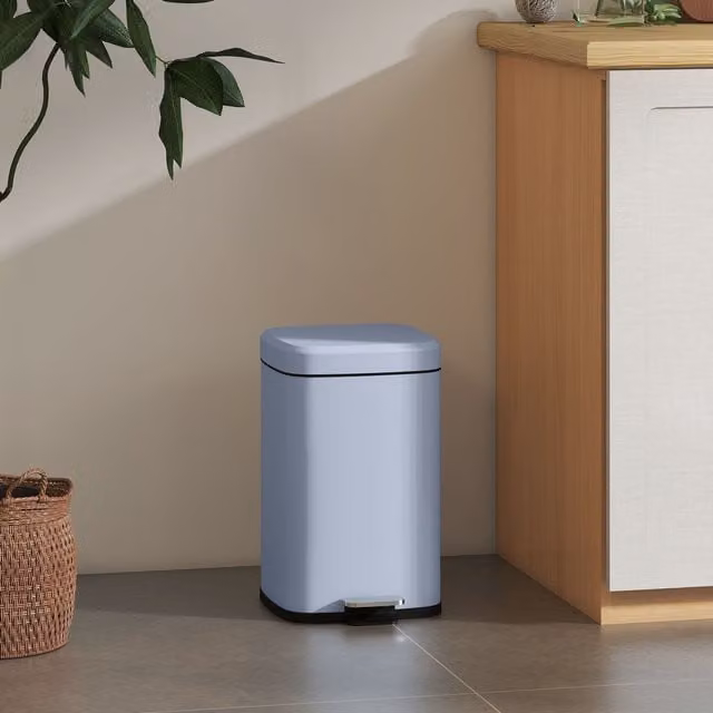 HOMCOM Metal Kitchen Pedal Bin with Soft-close Lid and Removable Inner Bucket, Blue