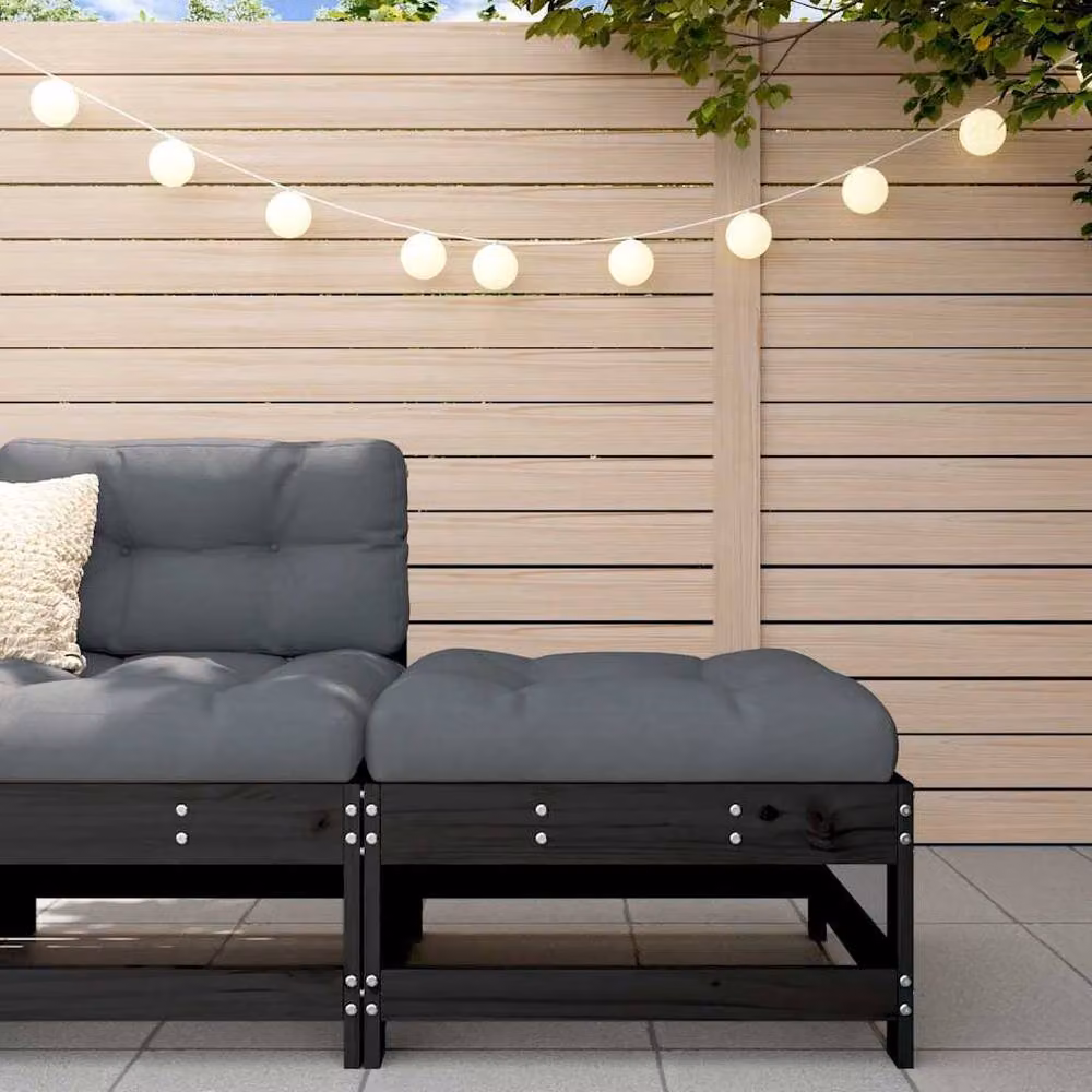 Berkfield Home Rustic Black Solid Pine Garden Footstool with Cushion – 2