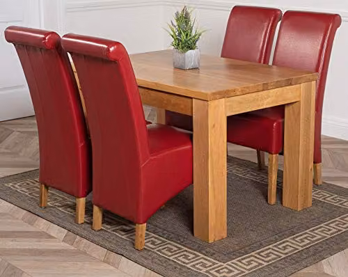 Thats Furniture Dakota Oak Dining Table and 4 Montana Red Leather Chairs Set, W: 127 cm, D: 82 cm