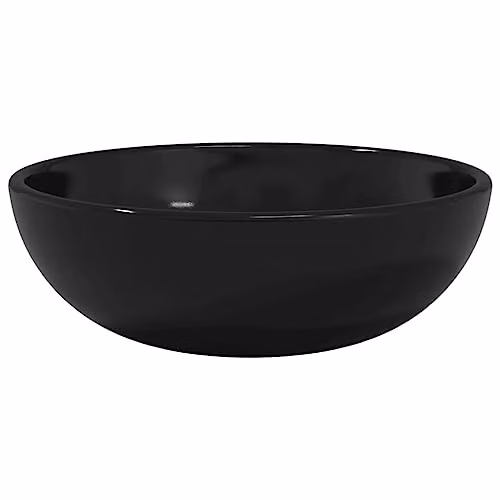 vidaXL Round Tempered Glass Countertop Basin, Black, Diameter: 35 cm, Height: 12 cm – 1