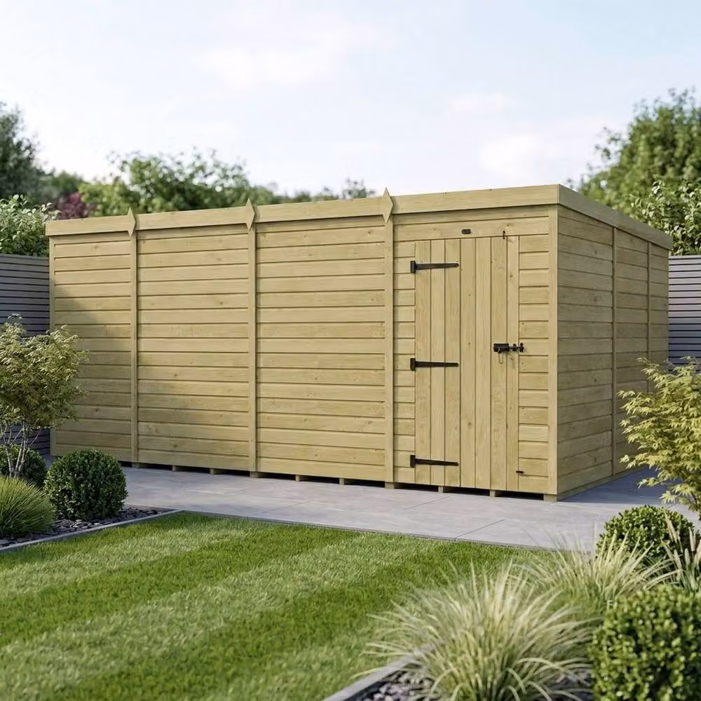 Buttercup Farm Pent Garden Shed with Single Door in Brown Timber, W: 457.2 cm, D: 274.3 cm, H: 210.0 cm – 2