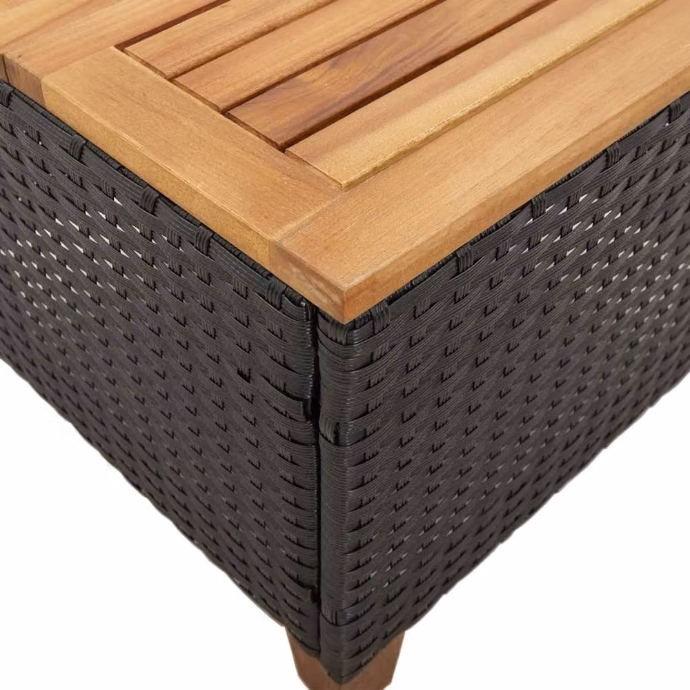Berkfield Home Black Poly Rattan and Acacia Wood Square Garden Table W/D/H: 45 x 45 x 37 cm – 3