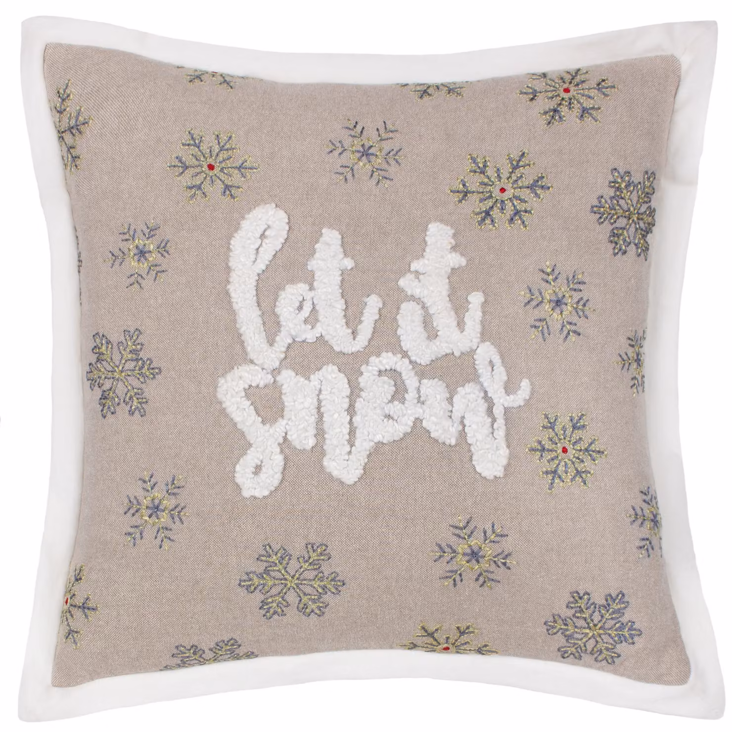 Paoletti Winter Let It Snow Embroidered Cotton Velvet Cushion in Green and Beige, W/D/H: 45 x 45 x 45 cm – 2