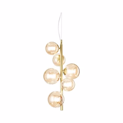 Ideal Lux Perlage 6 Light Globe Pendant Ceiling Light in Brass and Transparent Glass
