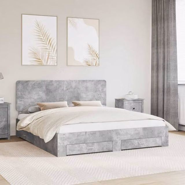 Berkfield Home Modern Bed Frame with Drawers in Grey Engineered Wood 200 x 200 cm