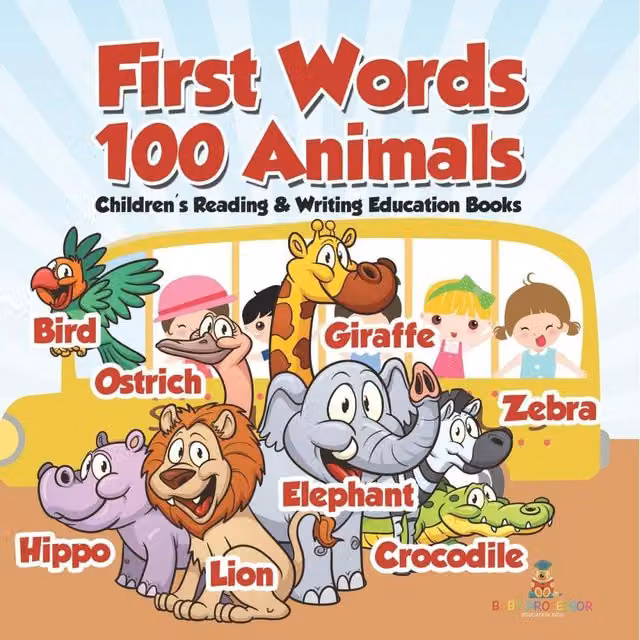 Baby Professor First Words 100 Animals Children's Reading and Writing Educational Book in White and Multicolour
