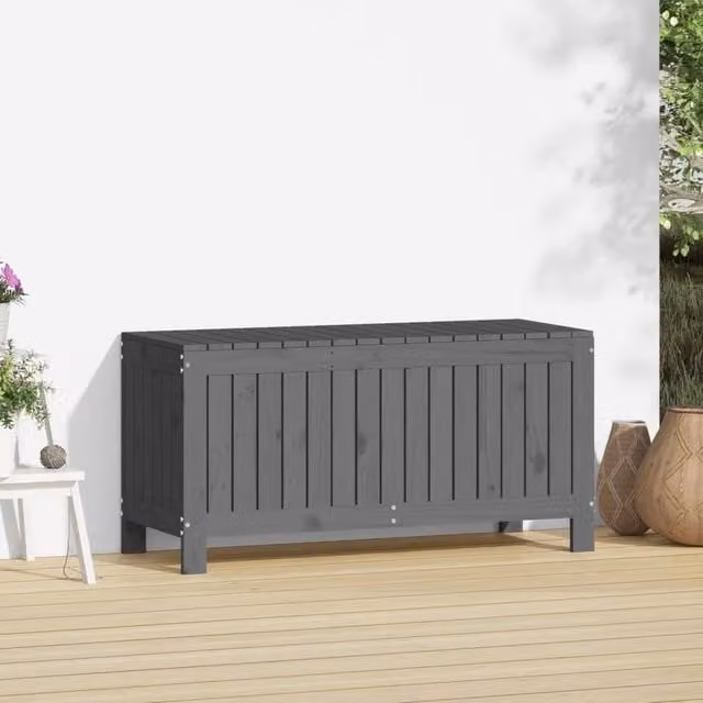 Berkfield Home Garden Storage Box in Grey Solid Pine Wood, W/D/H: 108 x 42.5 x 54 cm
