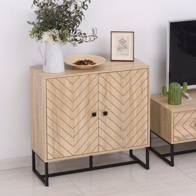 HOMCOM Embossed Arrow Storage Cabinet with Adjustable Shelf in Brown and Black