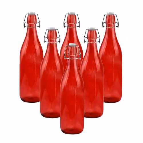 Simpa Set of 6 Red Glass Bottles with Swing Top Lids, 1 l Each – 1