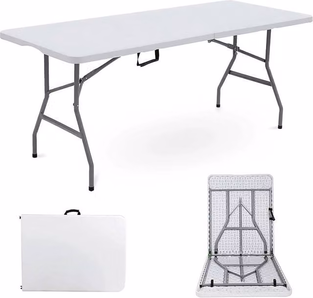 EONLION Heavy Duty Folding Trestle Table in White, W: 100 cm, H: 74 cm