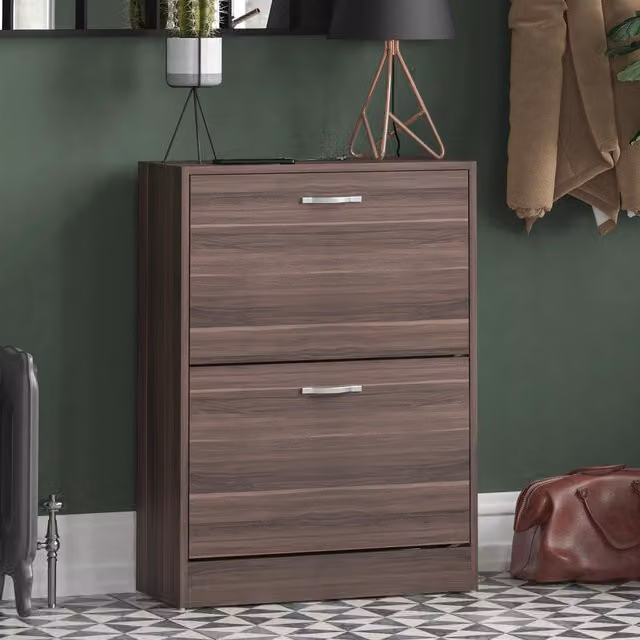 Vida Designs Modern 2 Drawer Shoe Cabinet Storage Organiser in Brown