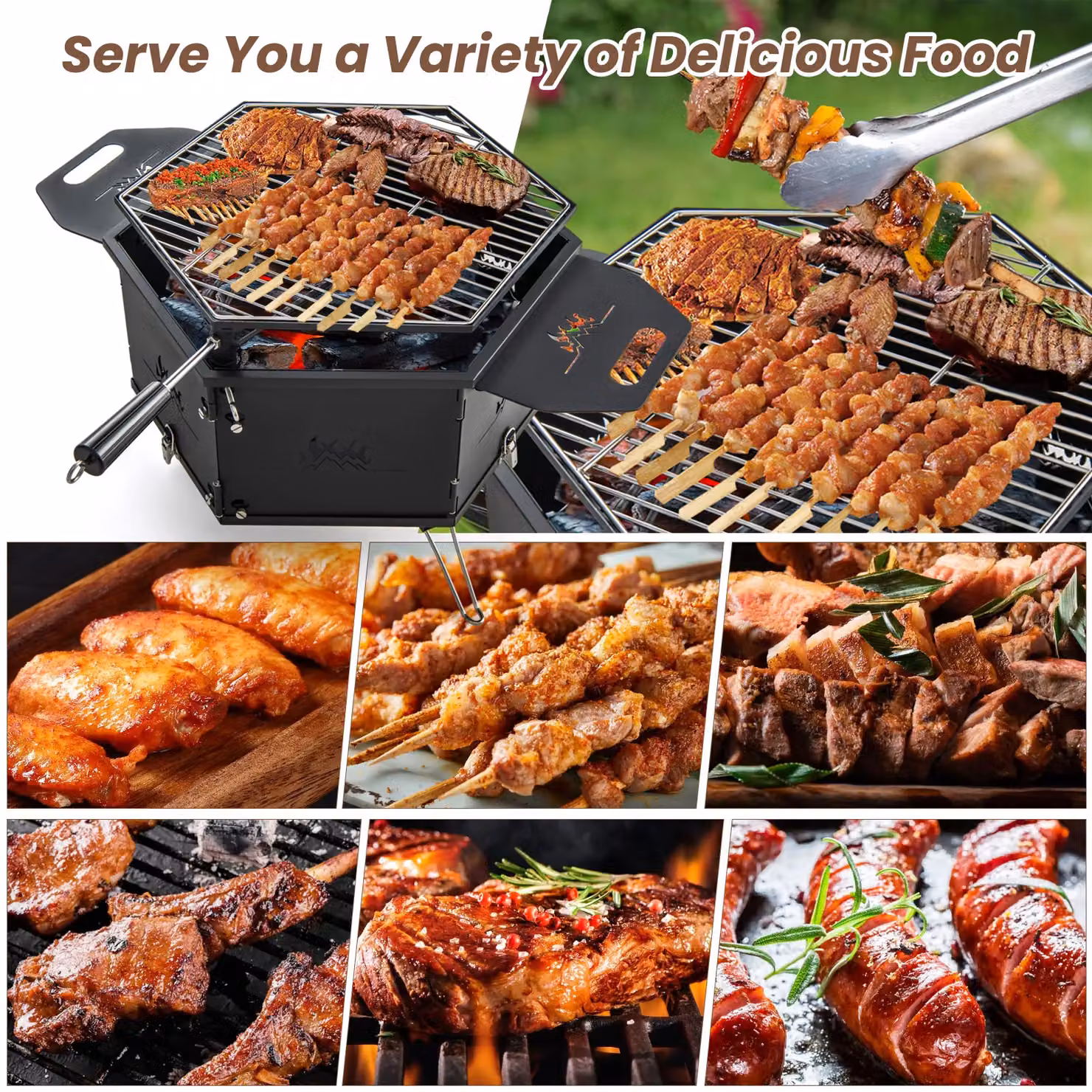 Costway Portable Charcoal Hibachi Grill and Smoker, Black Stainless Steel Tabletop Design, W/D/H: 77 x 39 x 27 cm – 4