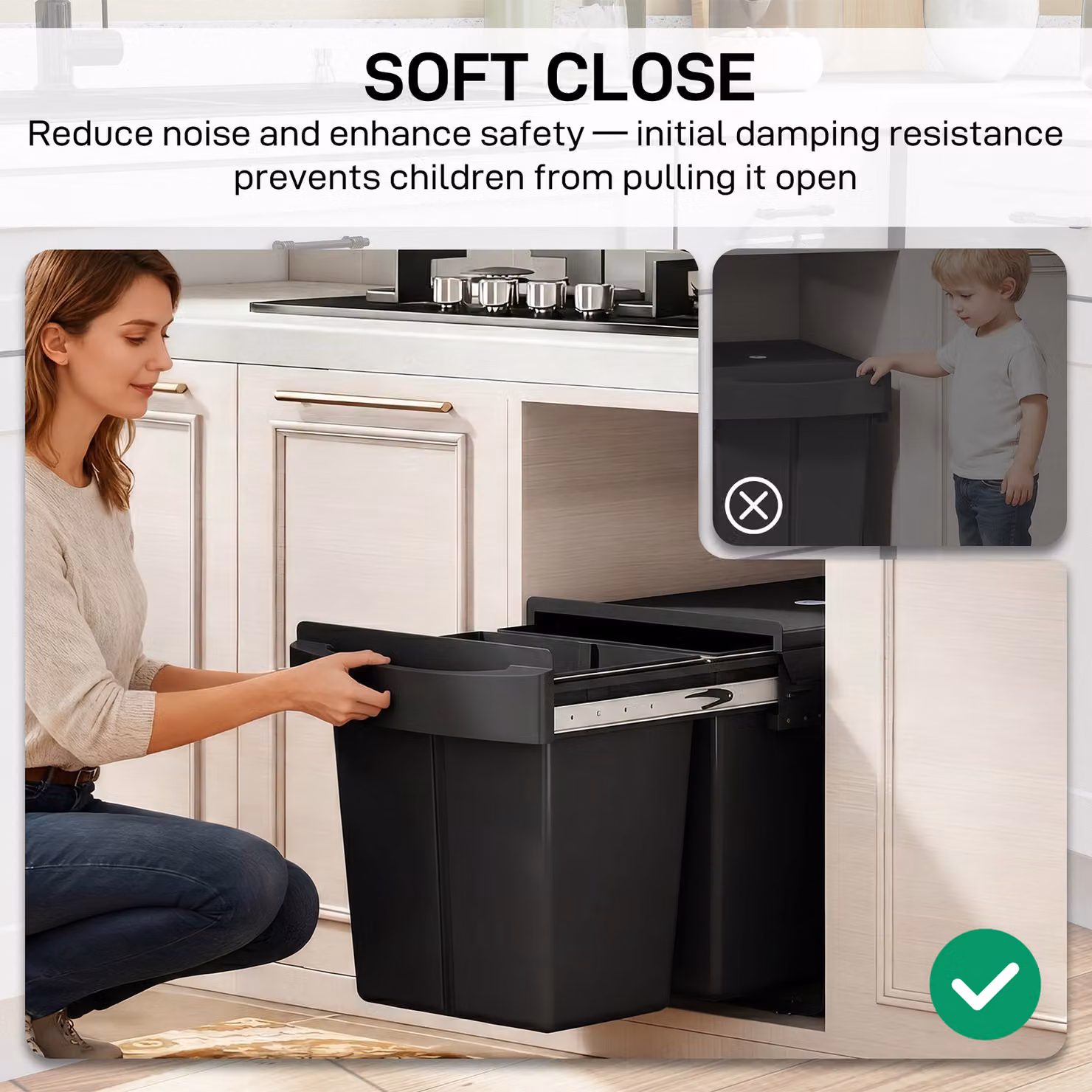 HOMCOM Pull Out Kitchen Under Sink Bin with 2 Removable Compartments, Black – 6