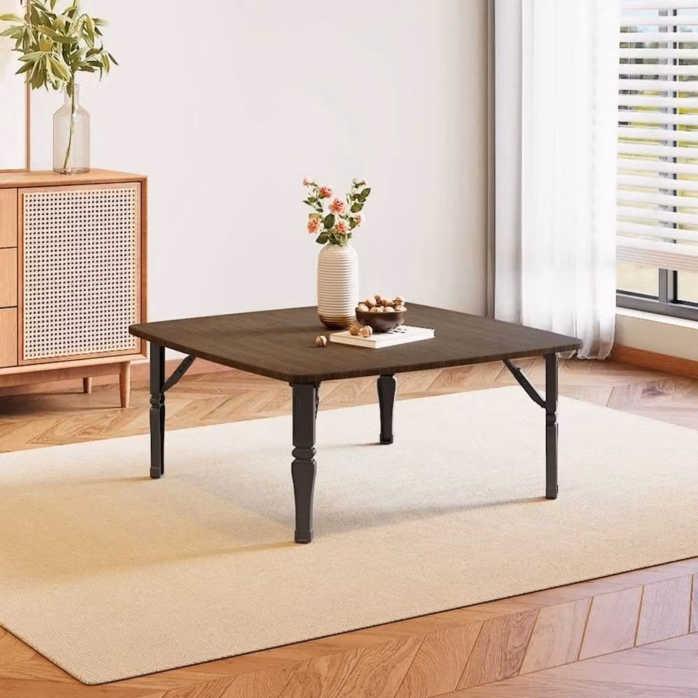 KORVIXA Brown Square Folding Coffee Table for Tatami and Bay Windows, W: 100 cm x D: 100 cm – 2