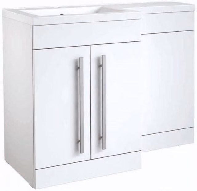 Clifton White Left Hand 2 Door Combo Unit with L Shape Basin, Width: 110 cm – 1