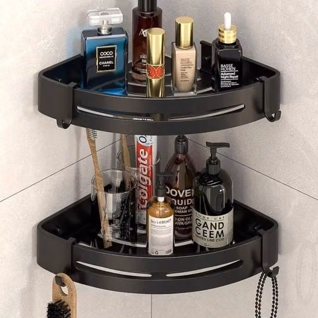 Kelvenix 2-Layer Corner Shower Caddy Storage Rack in Black – 1