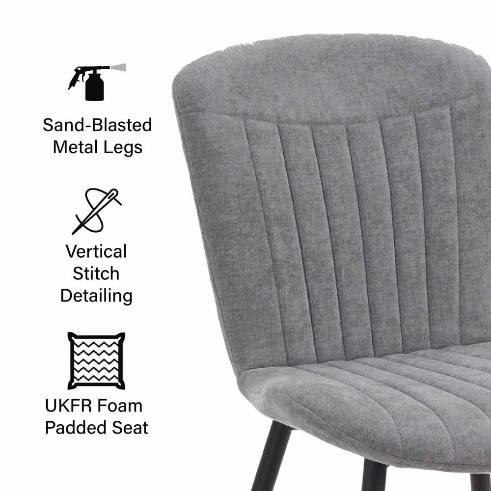 FWStyle Grace Pack of 4 Grey Upholstered Waterfall Clamshell Dining Chairs with Metal Legs – 2