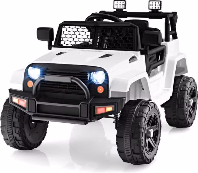 Costway White Electric Ride on Car Toy with Light and Sound and Rechargeable Battery