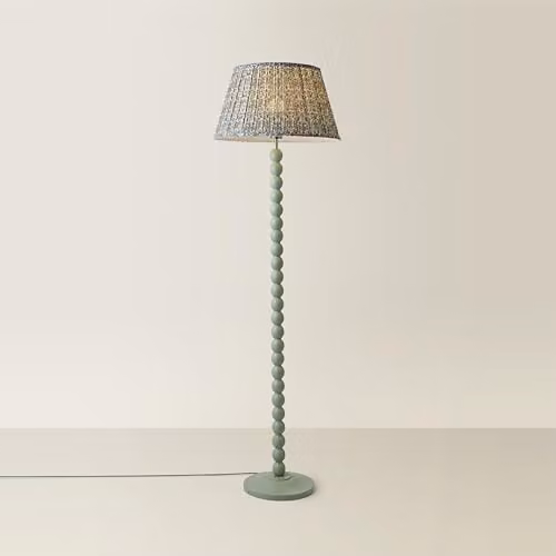 ValueLights Bobbins Floor Lamp with Green Fabric Shade and Wood Base