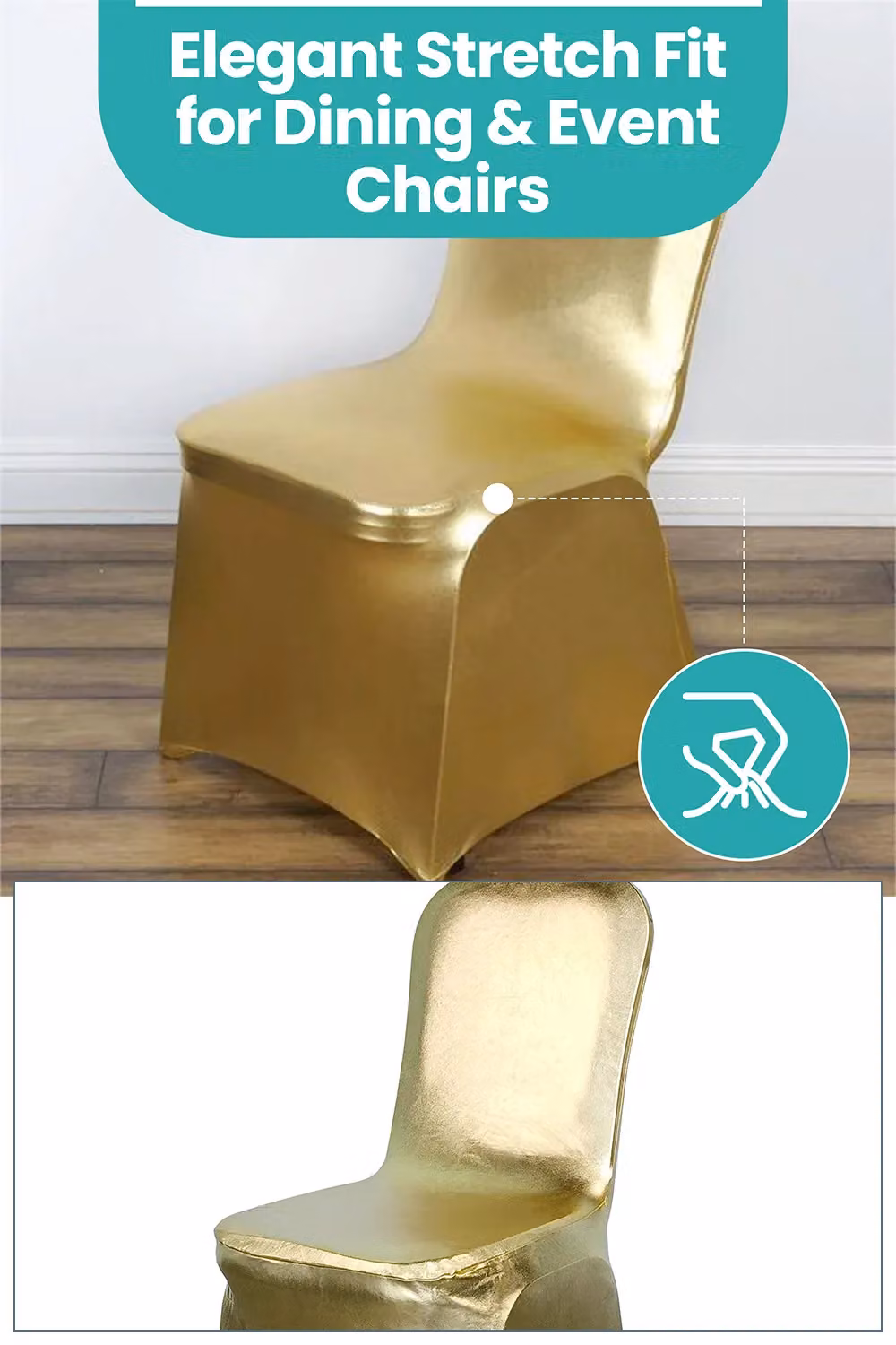 Neel Blue and Gold Glamour Stretch Dining Chair Cover, Washable Spandex Polyester Fabric – 2