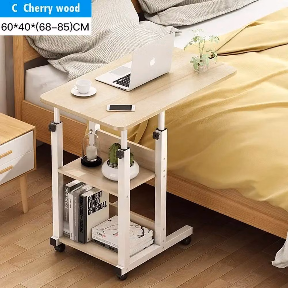 EONLION C Shape Mobile End Table with Storage Shelves in Beige, Height Adjustable – 3