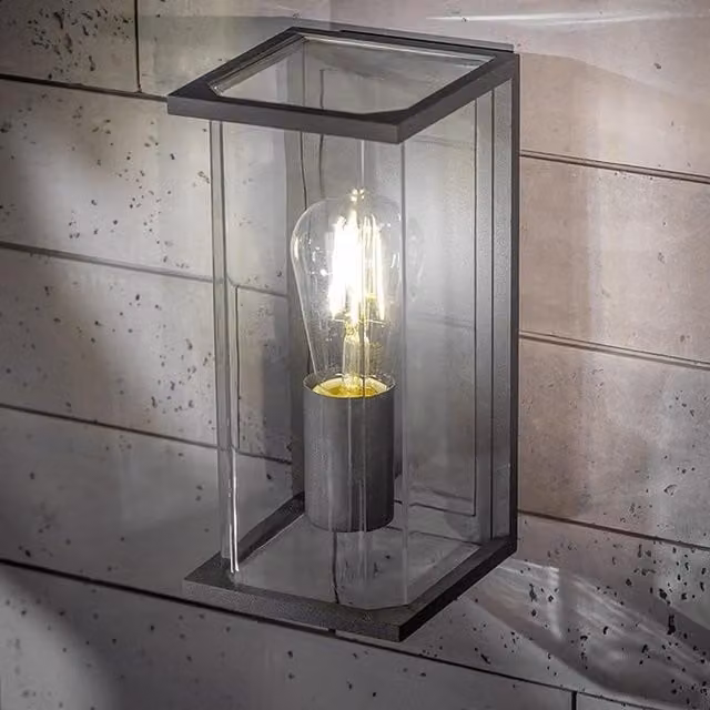 CGC Interiors Adriana E27 Outdoor Wall Light Lantern in Anthracite Grey with Transparent Glass Diffuser, IP54 Rated