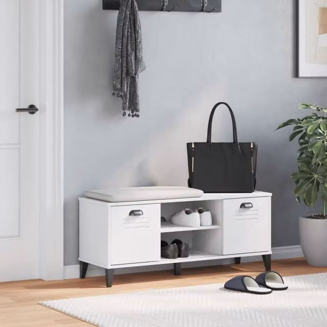 Berkfield Home VIKEN Shoe Bench in White, W/D/H: 106 x 35 x 45 cm – 1