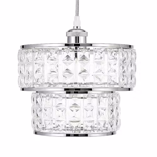 Innoteck Modern 2 Tier Cylinder Ceiling Pendant Light Shade in Chrome and Transparent Acrylic – 1
