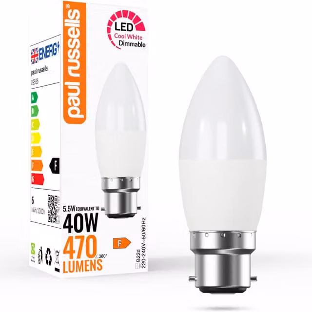 Paul Russells 5.5W Dimmable LED Can Light, B22, 470lm, 4000K Cool White