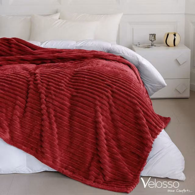 Velosso Super Soft Chunky Cord Blanket Throw in Red, W: 200 cm, D: 240 cm