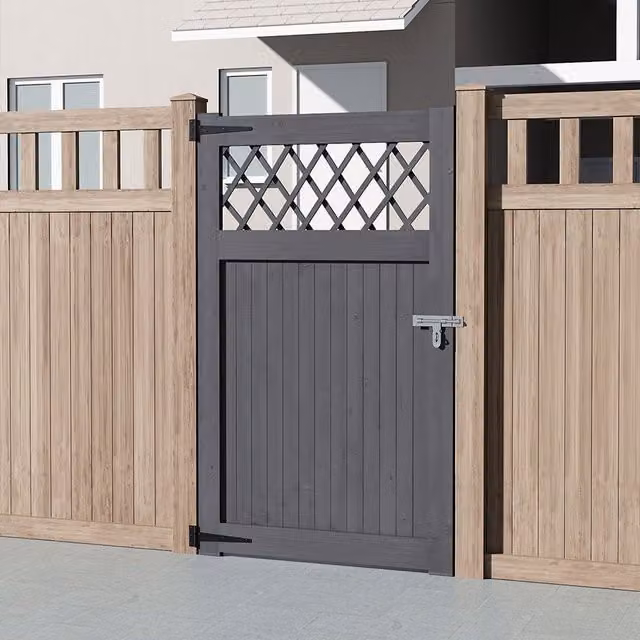Breeins Wooden Garden Gate with Rhombus Design, Grey, W: 90 cm, H: 150 cm