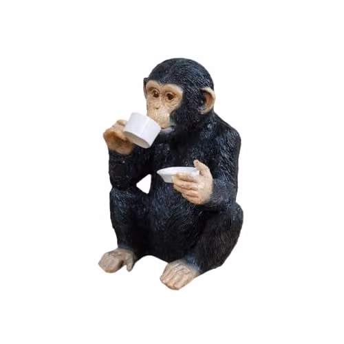 Gifts Direct 2 U Tea Drinking Monkey Ornament, Multicolour Resin Animal Tabletop Statue – 1