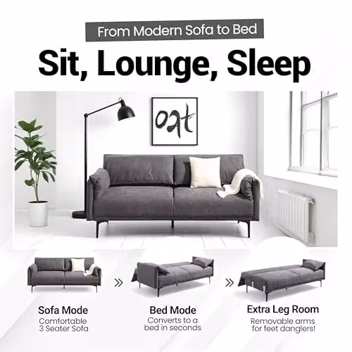 OAT Home Padstow 3 Seater Click Clack Sofa Bed in Natural and Charcoal Grey – 4