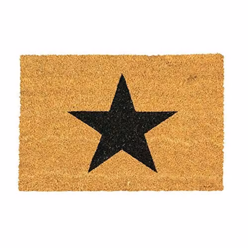 Nicola Spring Non-Slip Coir Door Mat with Black Star Design, W: 90 cm, D: 60 cm