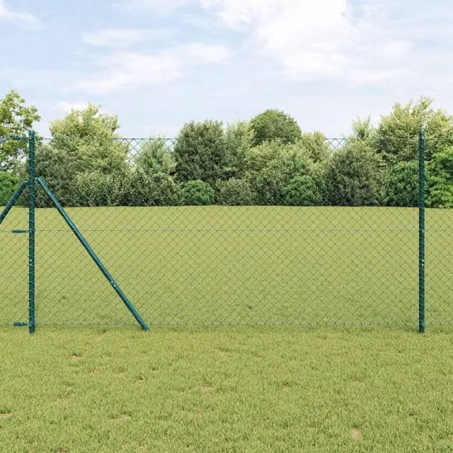 Berkfield Home Green PVC Coated Galvanised Steel Chain Link Fence, H: 1.6 m x W: 25 m