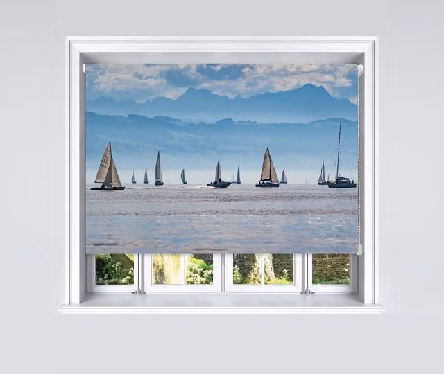 Lister Cartwright Scenic Sailing Nautical Graphic Blackout Roller Blinds, Petrol and Multicolour, W: 200 cm, H: 160 cm