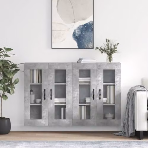 vidaXL Set of 2 Wall Mounted Cabinets with Glass Doors in Concrete Grey – 2