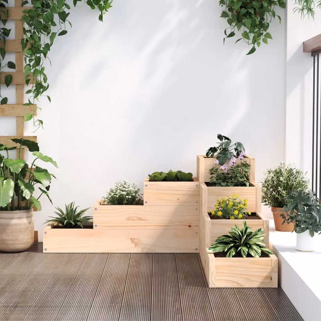 Berkfield Home 4-Tier Wood Garden Planter in Brown, W: 80.5 cm, D: 36 cm, H: 79 cm – 2