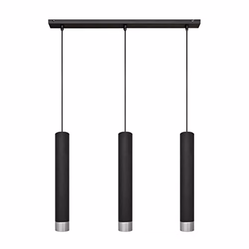Netlighting Helam Tuba Straight Bar Pendant Ceiling Light in Black and Chrome, W: 60 cm