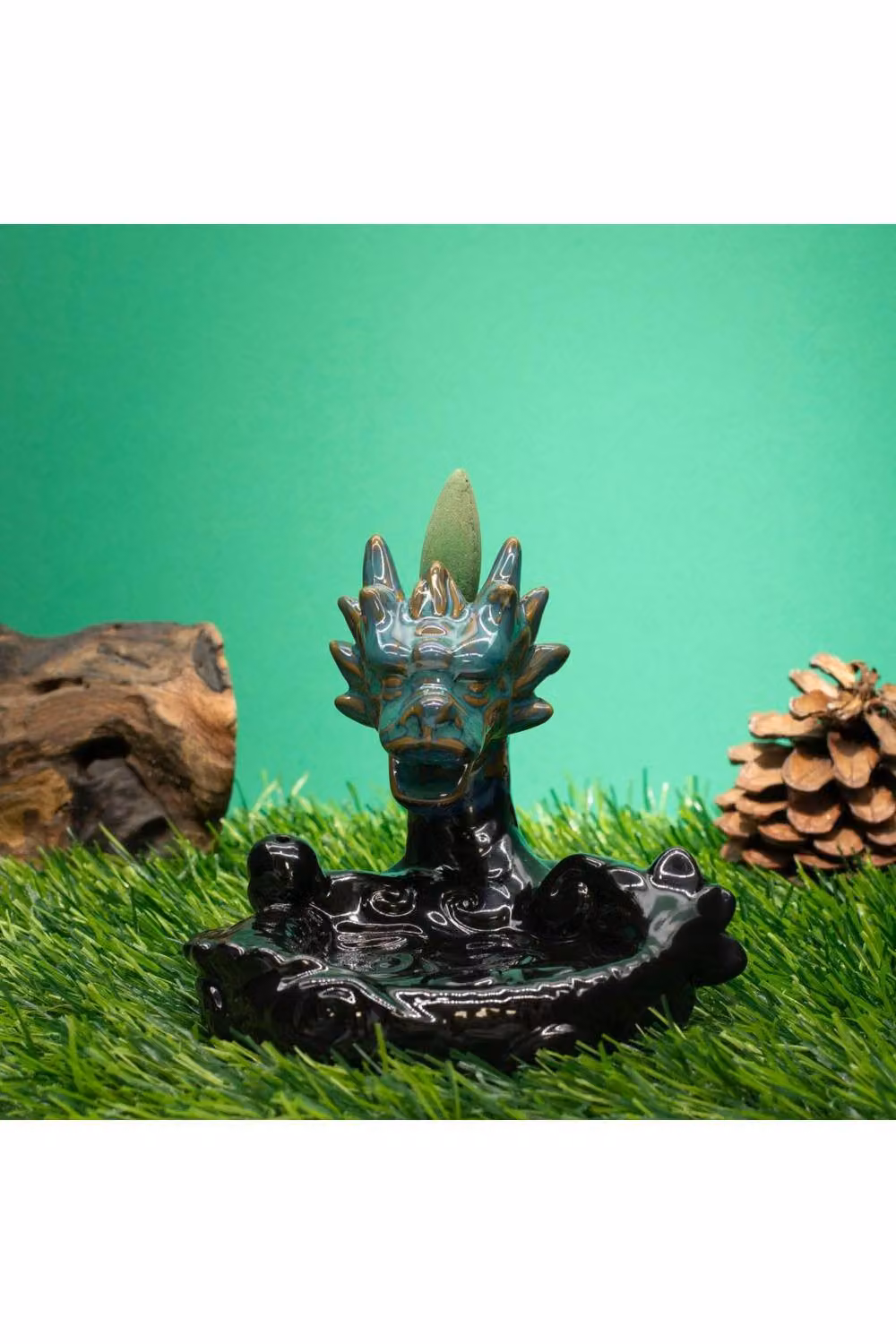 KDMD Large Dragon Pool Backflow Incense Burner in Black Glazed Ceramic – 2