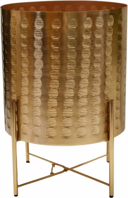 Ivyline Zendaya Gold Embossed Metal Planter with Stand, H 25 cm x D 25 cm – 1