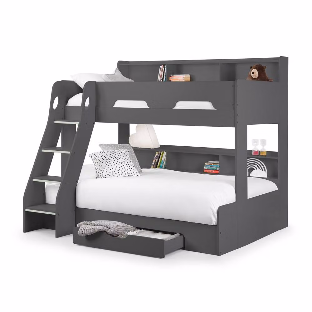 Cheshire Ironwood Triple Sleeper Bunk Bed in Anthracite Grey with Drawers and Bedside Shelf, W/D/H: 90 x 200 cm – 2