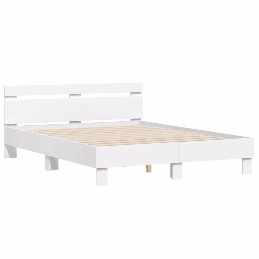 Berkfield Home Modern White Engineered Wood Bed Frame with LED Under-Bed Lighting and USB Charging Port W: 152 cm, D: 203 cm – 2